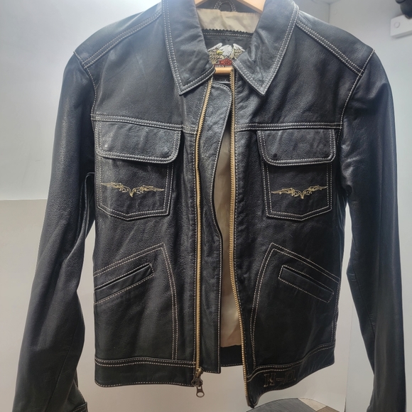 Women's Black Leather Jacket  Harley Davidson Small - Picture 2 of 4